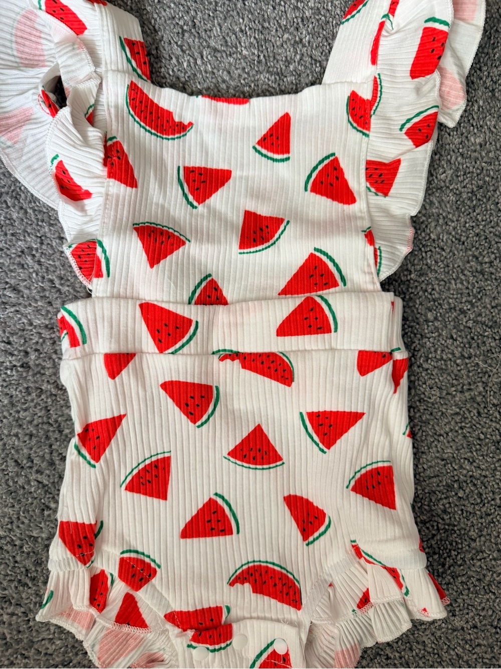 White Watermelon Print Ruffle One-Piece - Picture 2 of 8